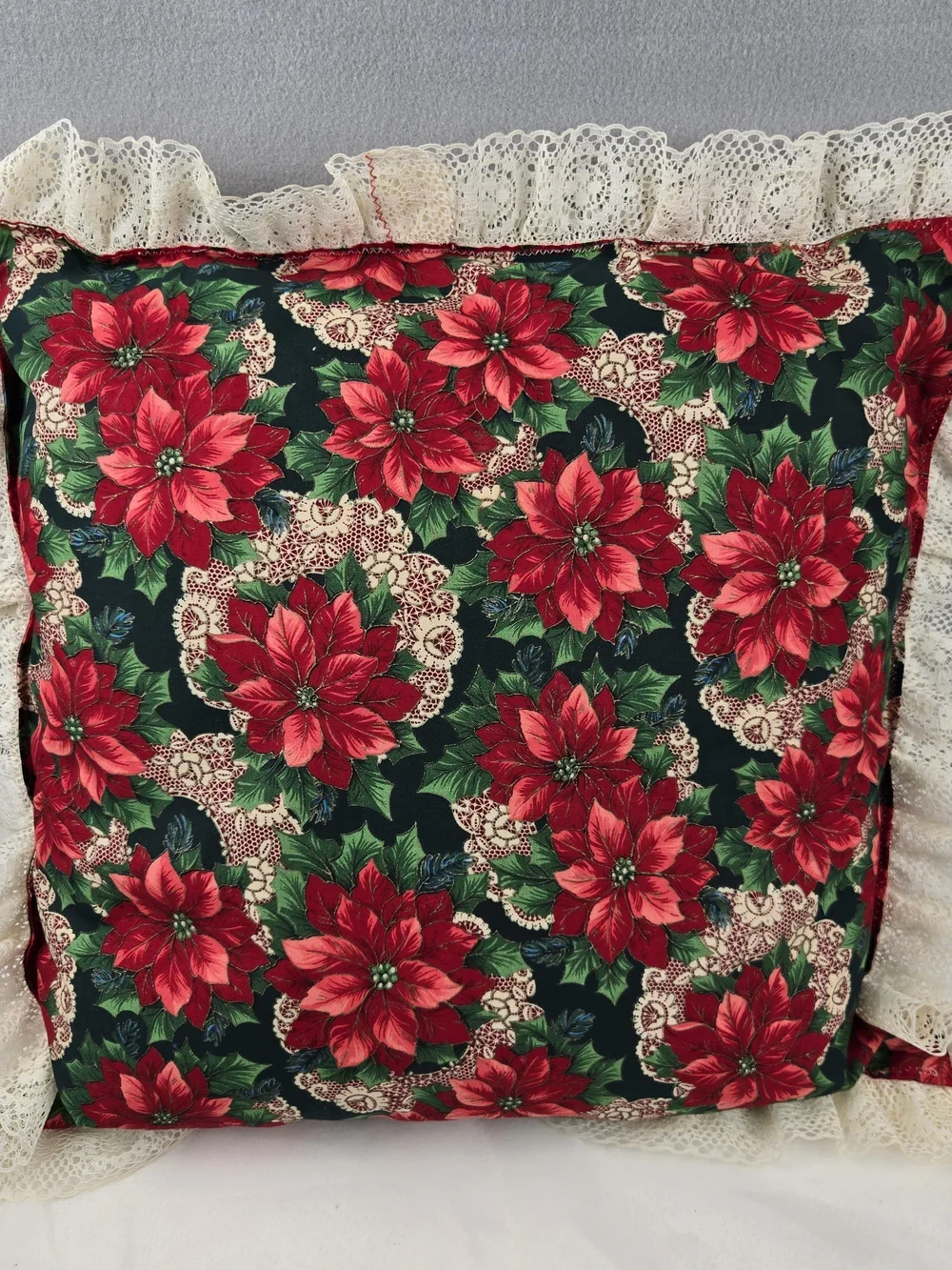 Holiday Poinsettia Decorative Throw Pillow - Red & Green